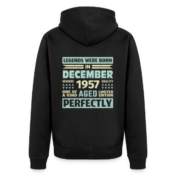 66. Geburtstag Dezember Jahrgang 1957 Vintage - Unisex Premium Bio Zip Hoodie - Schwarz - Hinten - Nico (187cm)
