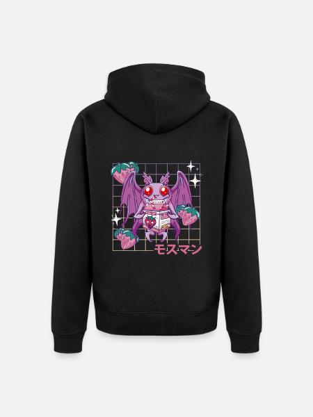Mothman Strawberry Milk Shake - Unisex Premium Organic Zip Hoodie - black