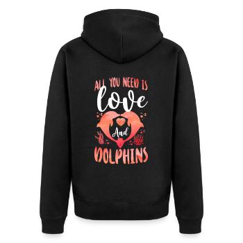 Dolphin Heart All You Need Is Love - Unisex Premium Bio Zip Hoodie - Schwarz - Hinten - Nico (187cm)