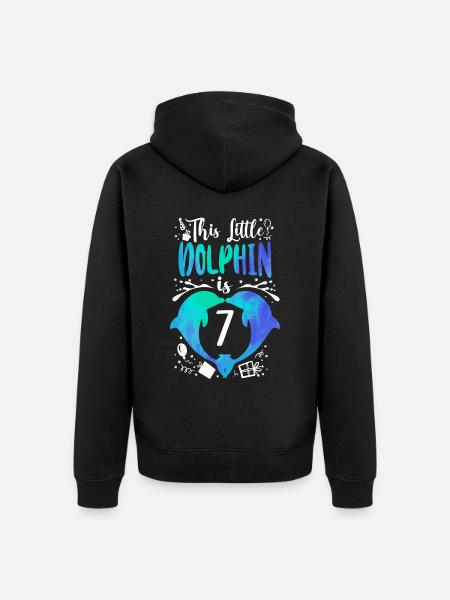 Dolphin 7th Birthday This Little - Unisex Premium Organic Zip Hoodie - black