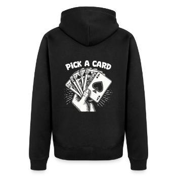 Pick a Card - Magical Gift for Magicians - Unisex Premium Organic Zip Hoodie - black - Back - Nico (187cm)