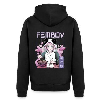Femboy Crossdressing Crossdresser MTF Anime - Unisex Premium Bio Zip Hoodie - Schwarz - Hinten - Nico (187cm)