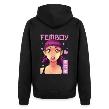Femboy Crossdressing Crossdresser MTF Anime - Unisex Premium Bio Zip Hoodie - Schwarz - Hinten - Nico (187cm)