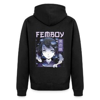 Femboy Crossdressing Crossdresser MTF Anime - Unisex Premium Bio Zip Hoodie - Schwarz - Hinten - Nico (187cm)