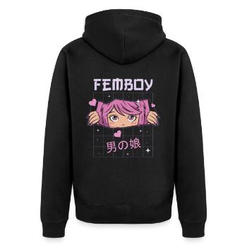 Femboy Crossdressing Crossdresser MTF Anime - Unisex Premium Bio Zip Hoodie - Schwarz - Hinten - Nico (187cm)
