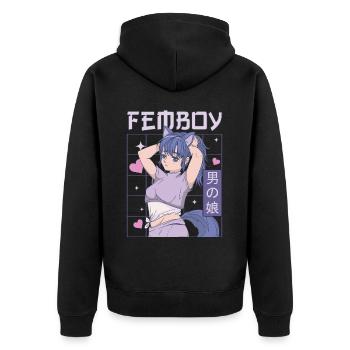 Femboy Crossdressing Crossdresser MTF Anime - Unisex Premium Bio Zip Hoodie - Schwarz - Hinten - Nico (187cm)