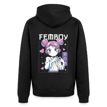 Femboy Crossdressing Crossdresser MTF Anime - Unisex Premium Bio Zip Hoodie - Schwarz - Hinten - Nico (187cm)