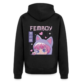 Femboy Crossdressing Crossdresser MTF Anime - Unisex Premium Bio Zip Hoodie - Schwarz - Hinten - Nico (187cm)