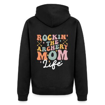 Groovy Bogenschützin - Unisex Premium Bio Zip Hoodie - Schwarz - Hinten - Nico (187cm)