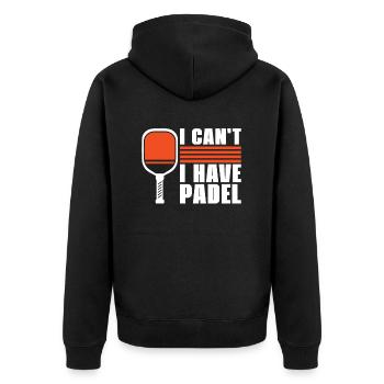 Padel No Puedo Tengo Padel - Unisex Premium Bio Zip Hoodie - Schwarz - Hinten - Nico (187cm)
