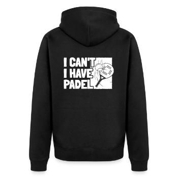 Padel No Puedo Tengo Padel - Unisex Premium Bio Zip Hoodie - Schwarz - Hinten - Nico (187cm)