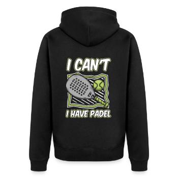 Padel No Puedo Tengo Padel - Unisex Premium Bio Zip Hoodie - Schwarz - Hinten - Nico (187cm)