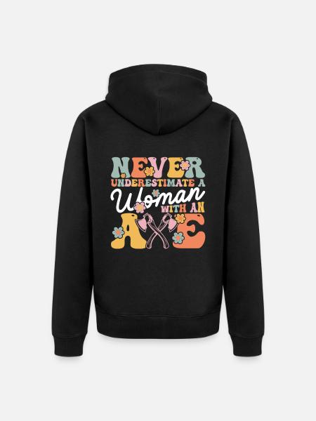 Axt werfendes Mädchen - Unisex Premium Bio Zip Hoodie - Schwarz