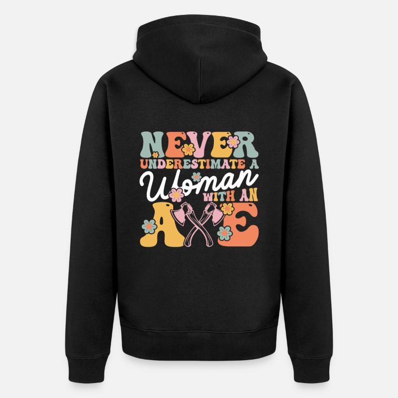 Axt werfendes Mädchen - Unisex Premium Bio Zip Hoodie - Schwarz