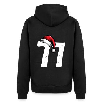77 Zahl Weihnachten - Unisex Premium Bio Zip Hoodie - Schwarz - Hinten - Nico (187cm)