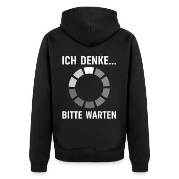 Lustiger Spruch ich denke bitte warten - Unisex Premium Bio Zip Hoodie - Schwarz - Hinten - Nico (187cm)