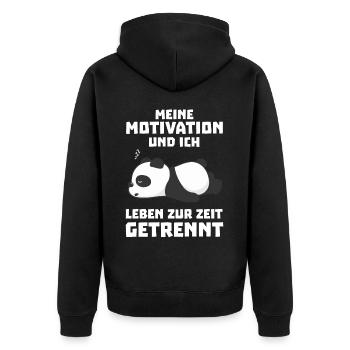 Meine Motivation und ich leben zur Zeit getrennt - Unisex Premium Bio Zip Hoodie - Schwarz - Hinten - Nico (187cm)