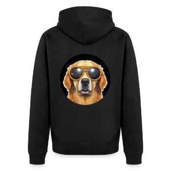 Golden Retriever In Galaxy Eyeglasses Galaxy Dog L - Unisex Premium Bio Zip Hoodie - Schwarz - Hinten - Nico (187cm)