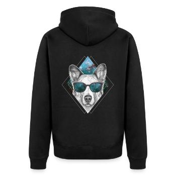 German Shepherd Galaxy Glasses Astronomy Dog Space - Unisex Premium Bio Zip Hoodie - Schwarz - Hinten - Nico (187cm)