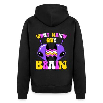 Alien, UFO, UAP, Space, Weltraum Flugobjekt - Unisex Premium Bio Zip Hoodie - Schwarz - Hinten - Nico (187cm)