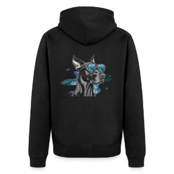 Dobermann Space Glasses Galaxy Astronomy Dog Sungl - Unisex Premium Bio Zip Hoodie - Schwarz - Hinten - Nico (187cm)