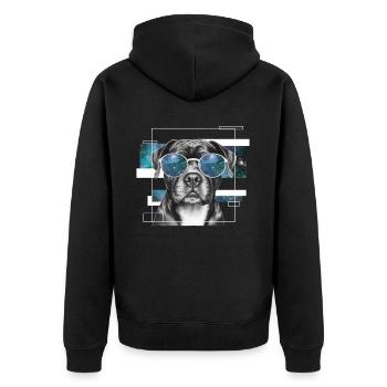 Pug Wearing Galaxy Glasses Astronomy Galaxy Sungla - Unisex Premium Bio Zip Hoodie - Schwarz - Hinten - Nico (187cm)