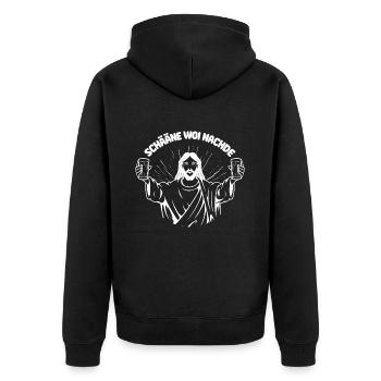 Pfälzer Weihnachten Schääne woi nachde - Unisex Premium Bio Zip Hoodie - Schwarz - Hinten - Nico (187cm)