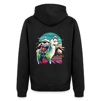 Lama d’aventure : Randonnée en montagne - Veste à capuche bio Premium Unisexe - noir - Dos - Nico (187cm)
