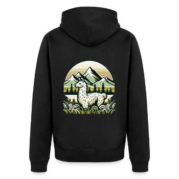 Mountaineer Lama : Aventure dans les hauteurs - Veste à capuche bio Premium Unisexe - noir - Dos - Nico (187cm)