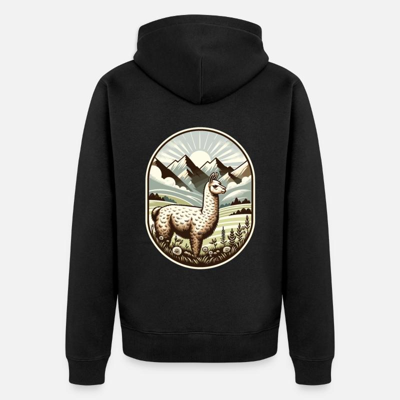 Llama Trek : Randonnée avec vue - Veste à capuche bio Premium Unisexe - noir
