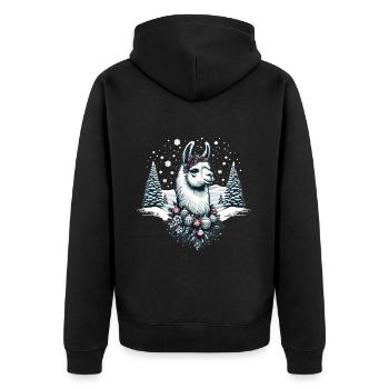 Winterwunder Lama: Schneeflocken Zauber - Unisex Premium Bio Zip Hoodie - Schwarz - Hinten - Nico (187cm)