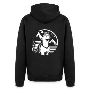 Simple hiking llama: Mountains in view - Unisex Premium Organic Zip Hoodie - black - Back - Nico (187cm)