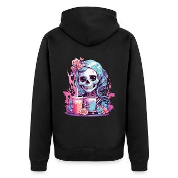 Kawaii Pastel Goth Skull Milkshake Design - Unisex Premium Bio Zip Hoodie - Schwarz - Hinten - Nico (187cm)