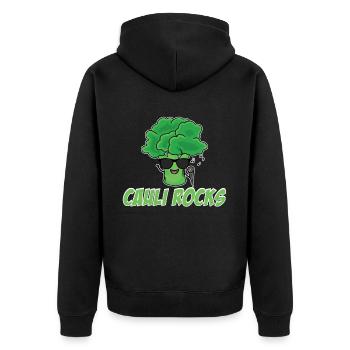 Cauli Rocks Blumenkohl Vegane Gesunde - Unisex Premium Bio Zip Hoodie - Schwarz - Hinten - Nico (187cm)