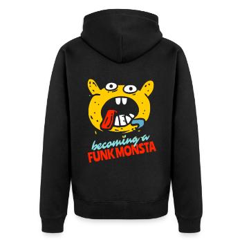 Zum Funk musik monster werden - Unisex Premium Bio Zip Hoodie - Schwarz - Hinten - Nico (187cm)