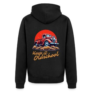 Behalte es altmodisch: Ein Pick-up-Truck - Unisex Premium Bio Zip Hoodie - Schwarz - Hinten - Nico (187cm)