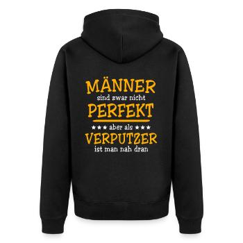 Verputzer Sprüche - Unisex Premium Bio Zip Hoodie - Schwarz - Hinten - Nico (187cm)