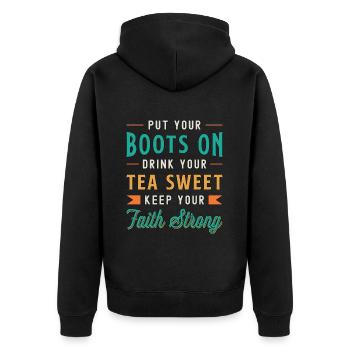Sweet Tea Put Your Boots On Drink Your Bubble Tea - Unisex Premium Organic Zip Hoodie - black - Back - Nico (187cm)