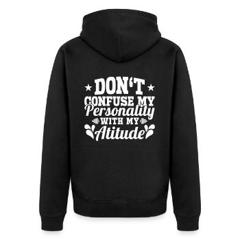 Don't Confuse My Personality With My Attitude - Unisex Premium Bio Zip Hoodie - Schwarz - Hinten - Nico (187cm)