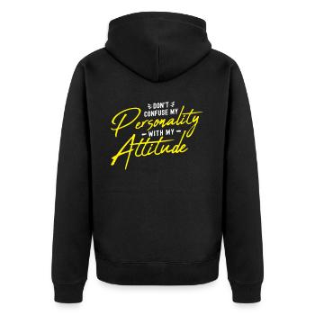Don't Confuse My Personality With My Attitude - Unisex Premium Bio Zip Hoodie - Schwarz - Hinten - Nico (187cm)