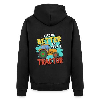 Traktorliebhaber Lustiges Traktorgeschenk - Unisex Premium Bio Zip Hoodie - Schwarz - Hinten - Nico (187cm)