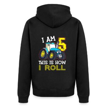 5e anniversaire drôle tracteur cadeau - Veste à capuche bio Premium Unisexe - noir - Dos - Nico (187cm)