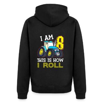 8e anniversaire drôle tracteur cadeau - Veste à capuche bio Premium Unisexe - noir - Dos - Nico (187cm)