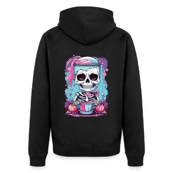 Kawaii Goth Pastel Skeleton Milkshake Design - Unisex Premium Organic Zip Hoodie - black - Back - Nico (187cm)