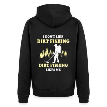 Dirt Fishing Sondeln - Unisex Premium Bio Zip Hoodie - Schwarz - Hinten - Nico (187cm)