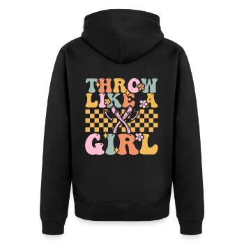Groovy Axtwerfendes Mädchen - Unisex Premium Bio Zip Hoodie - Schwarz - Hinten - Nico (187cm)