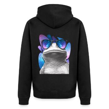 Frog Space Glasses Galaxy Sunglasses Meme - Unisex Premium Bio Zip Hoodie - Schwarz - Hinten - Nico (187cm)