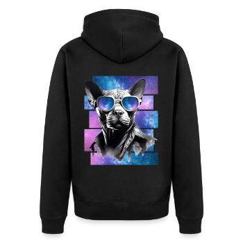 Sphynx Cat Space Glasses Galaxy Sunglasses Cat Mem - Unisex Premium Bio Zip Hoodie - Schwarz - Hinten - Nico (187cm)