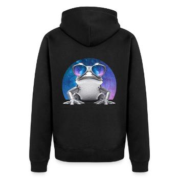 Vaporwave Frog Space Glasses Galaxy Sunglasses Toa - Unisex Premium Bio Zip Hoodie - Schwarz - Hinten - Nico (187cm)