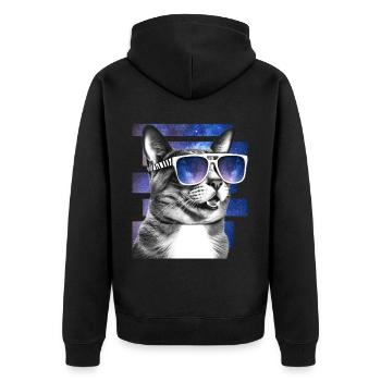 Cat Space Glasses Galaxy Sunglasses Funny Cat Meme - Unisex Premium Bio Zip Hoodie - Schwarz - Hinten - Nico (187cm)